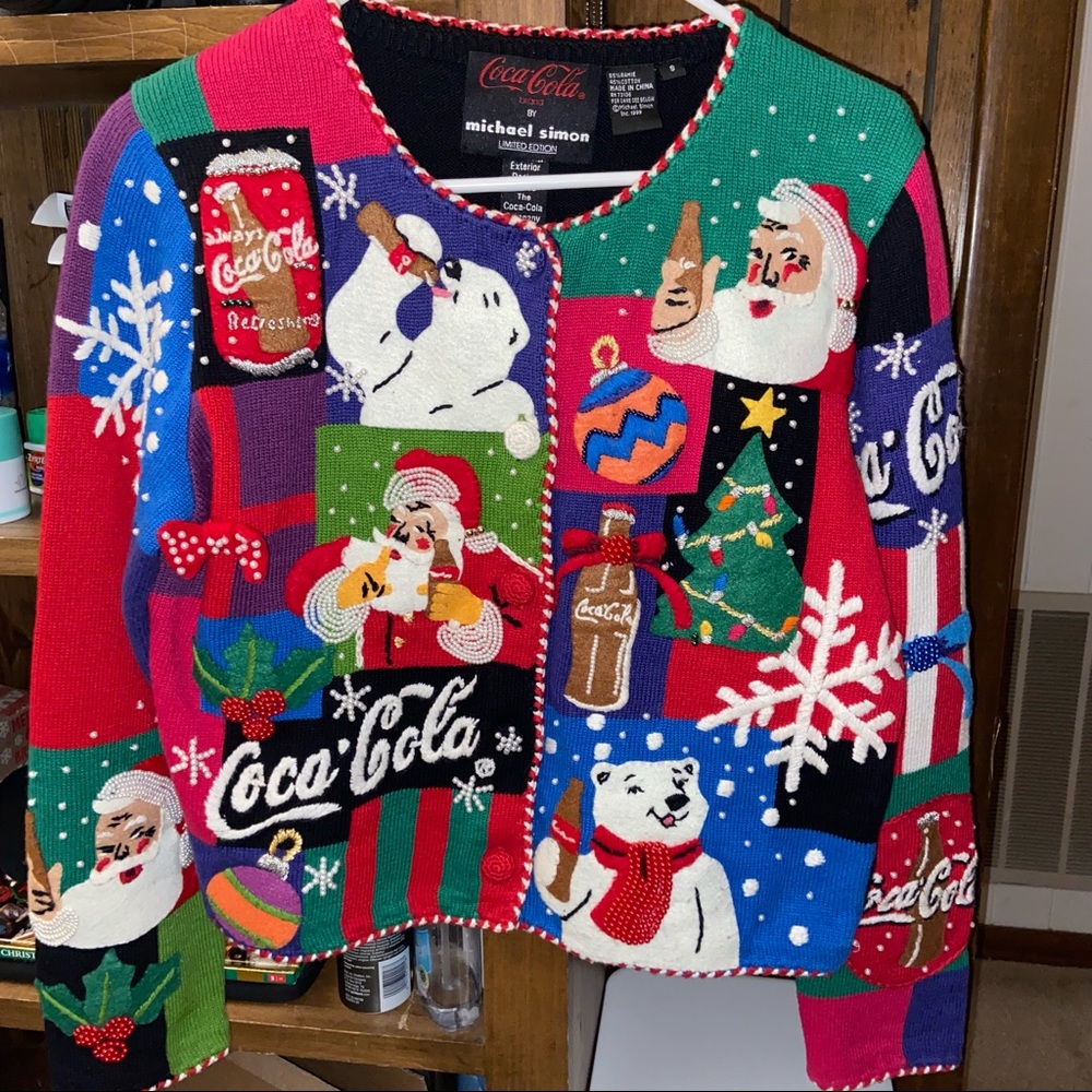 Michael Simon vtg Ugly Christmas Sweater CocoCola size Small RARE Hard to find!